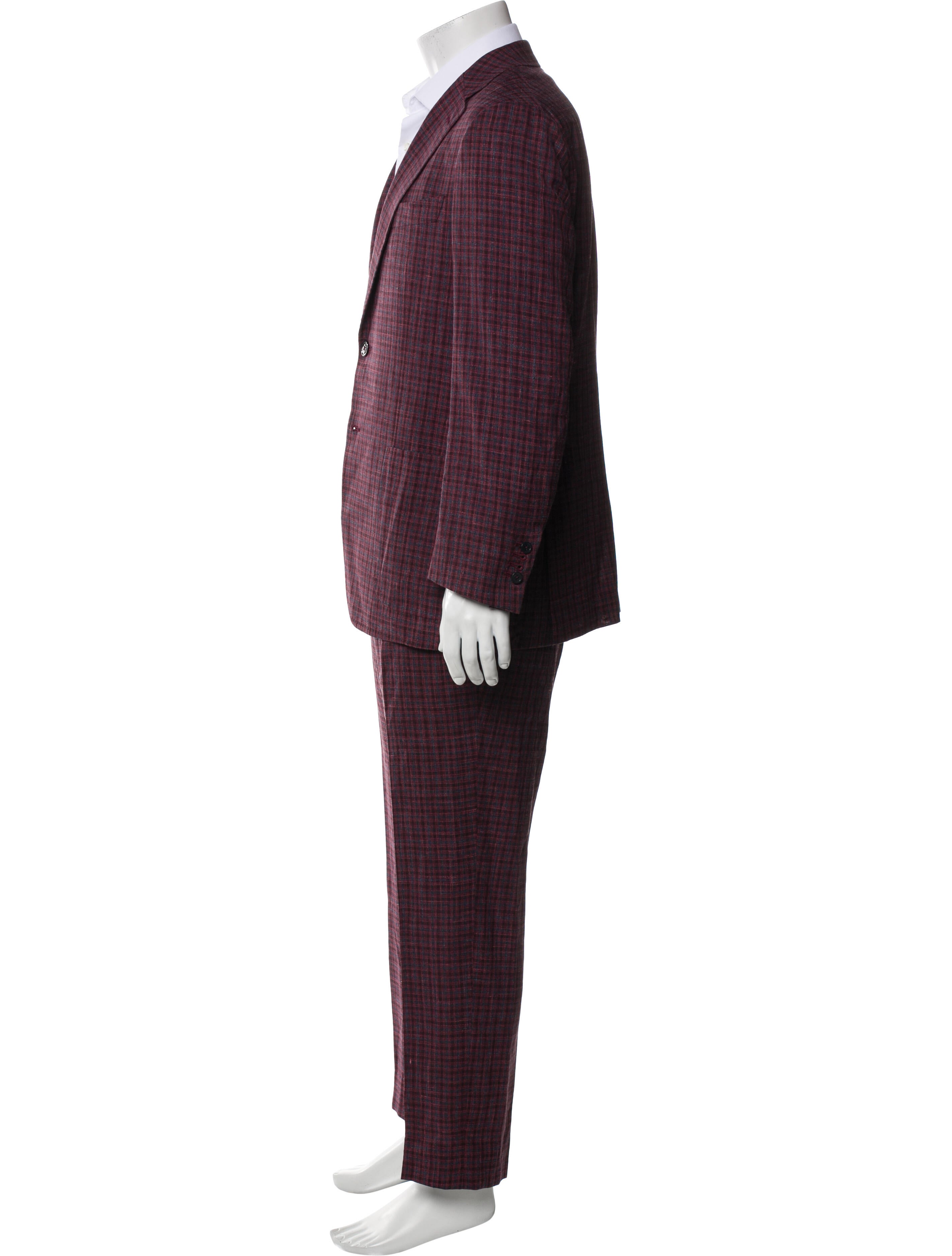 Isaia Wool Plaid Print Two-Piece Suit