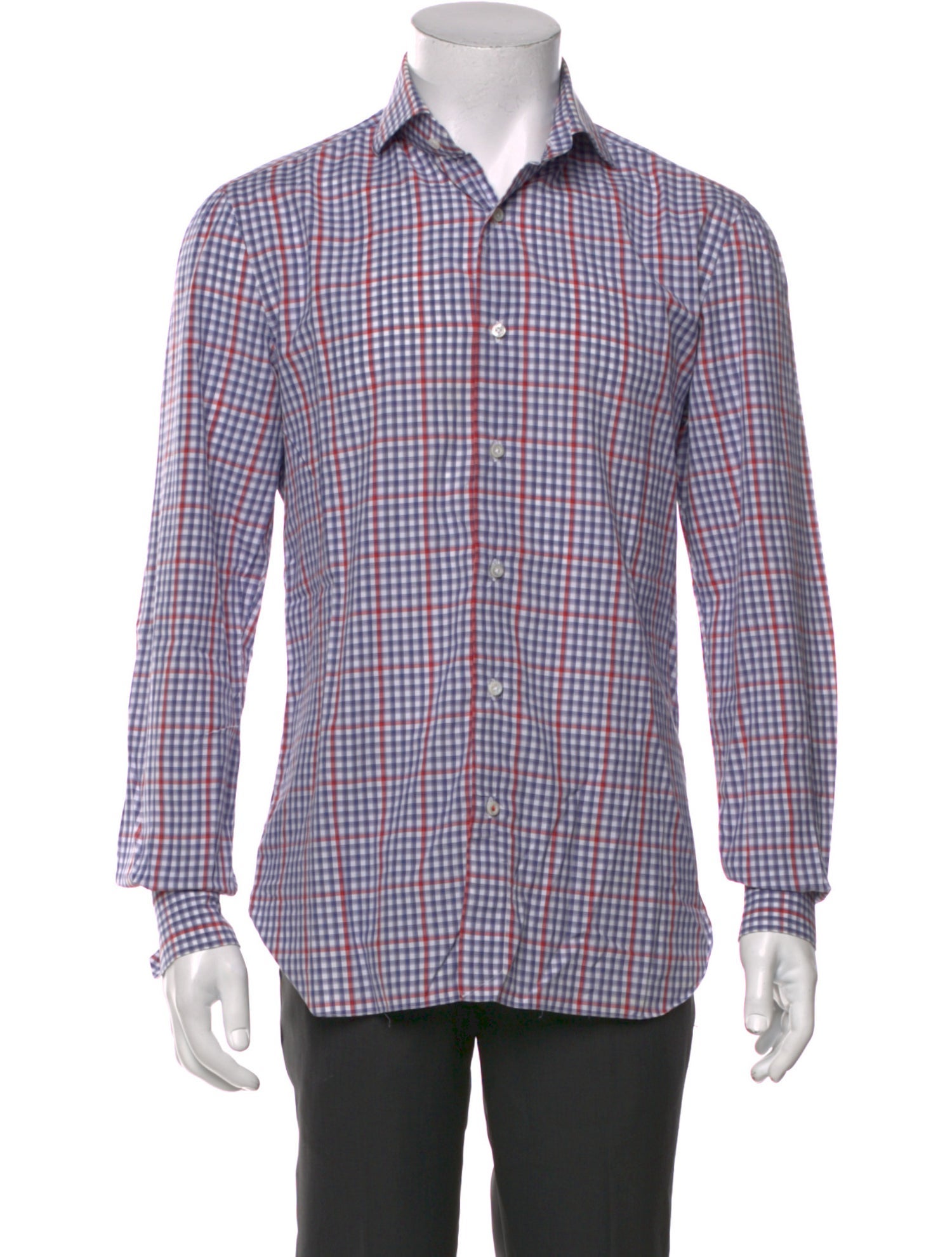 Isaia Plaid Print Long Sleeve Dress Shirt