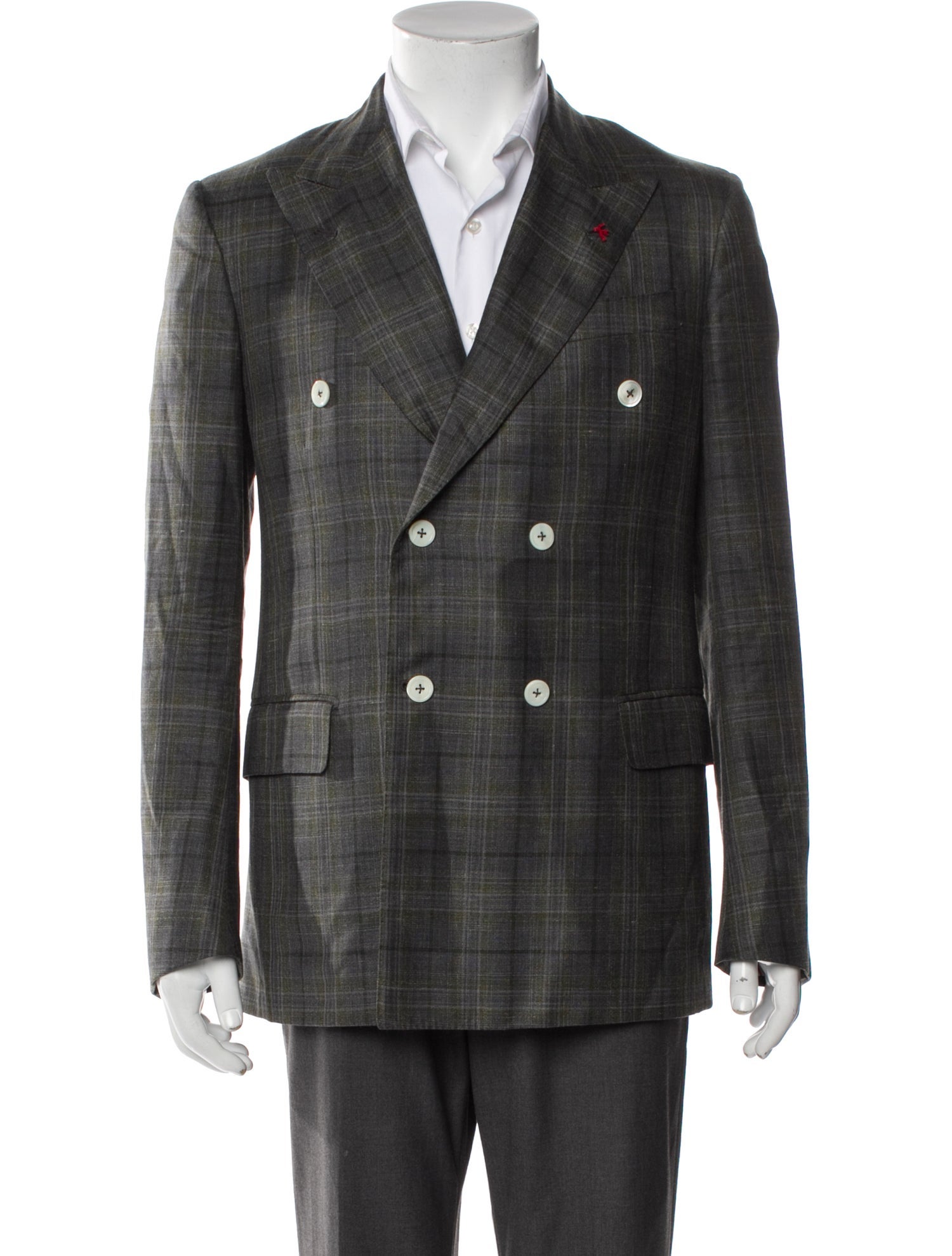 Isaia Wool Plaid Print Blazer