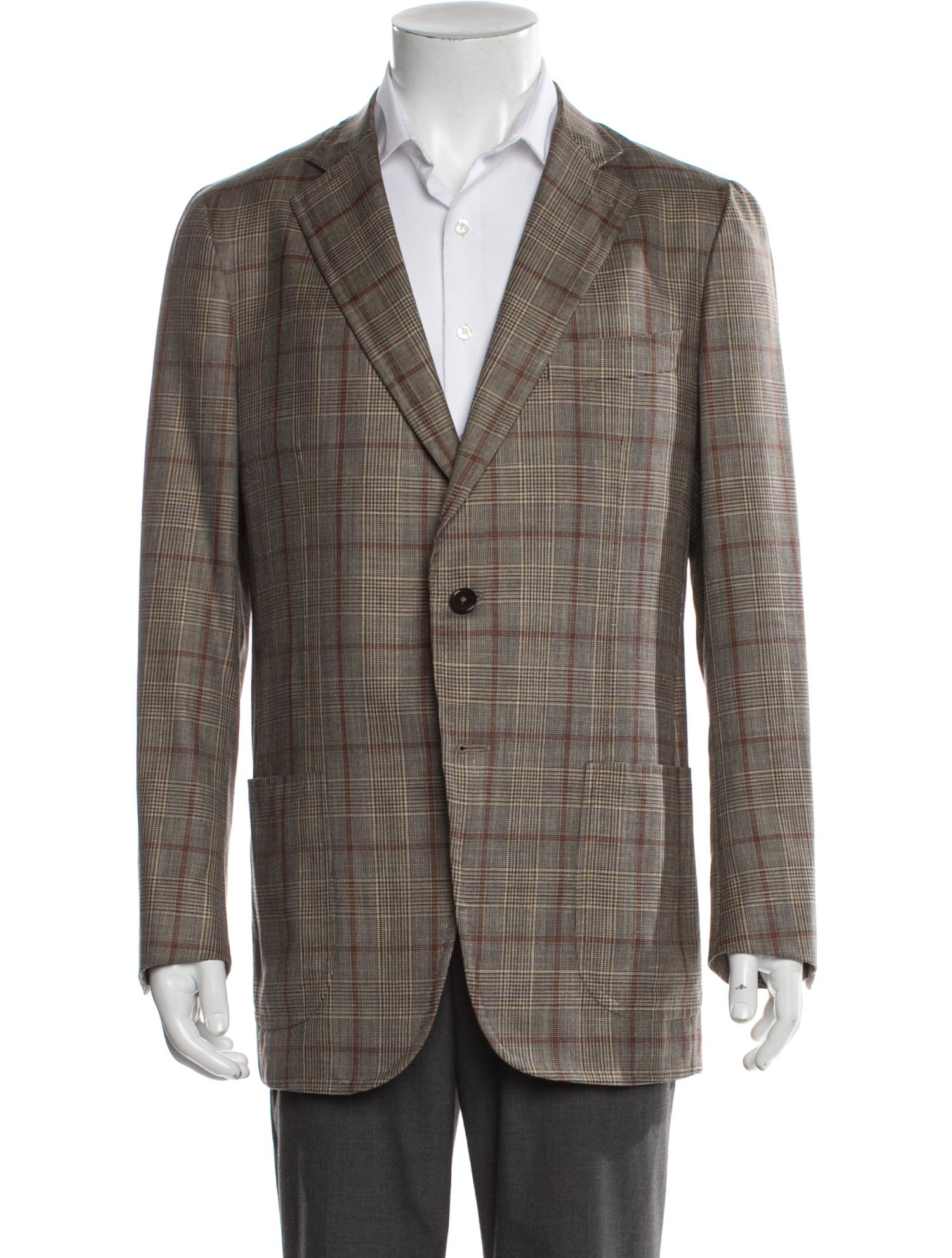 Isaia Wool Plaid Print Peacoat