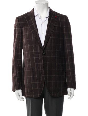 Isaia Wool Plaid Print Blazer