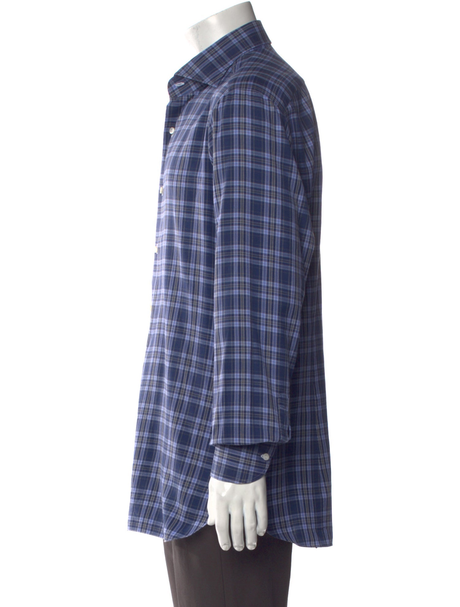 Isaia Plaid Print Long Sleeve Dress Shirt