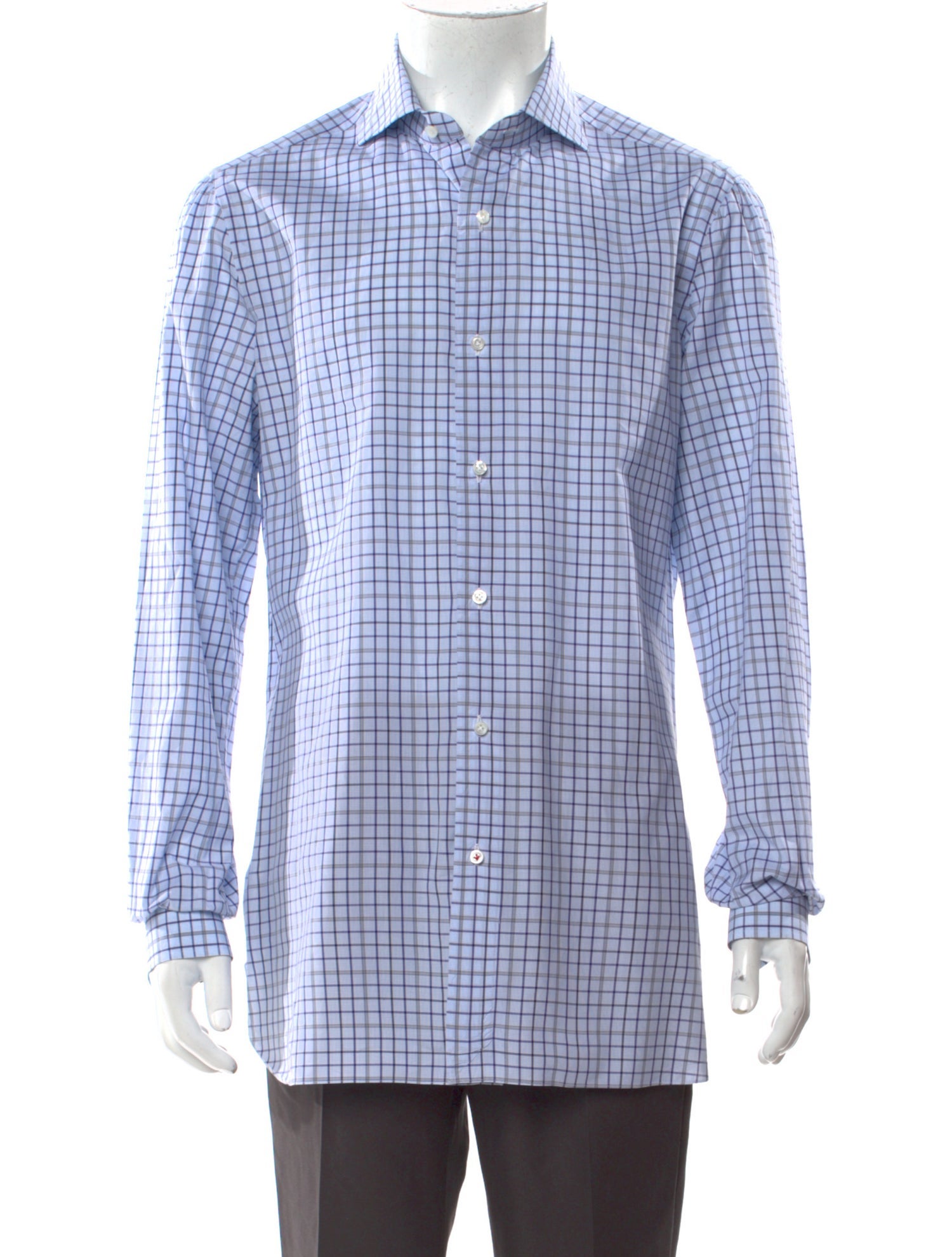 Isaia Plaid Print Long Sleeve Dress Shirt