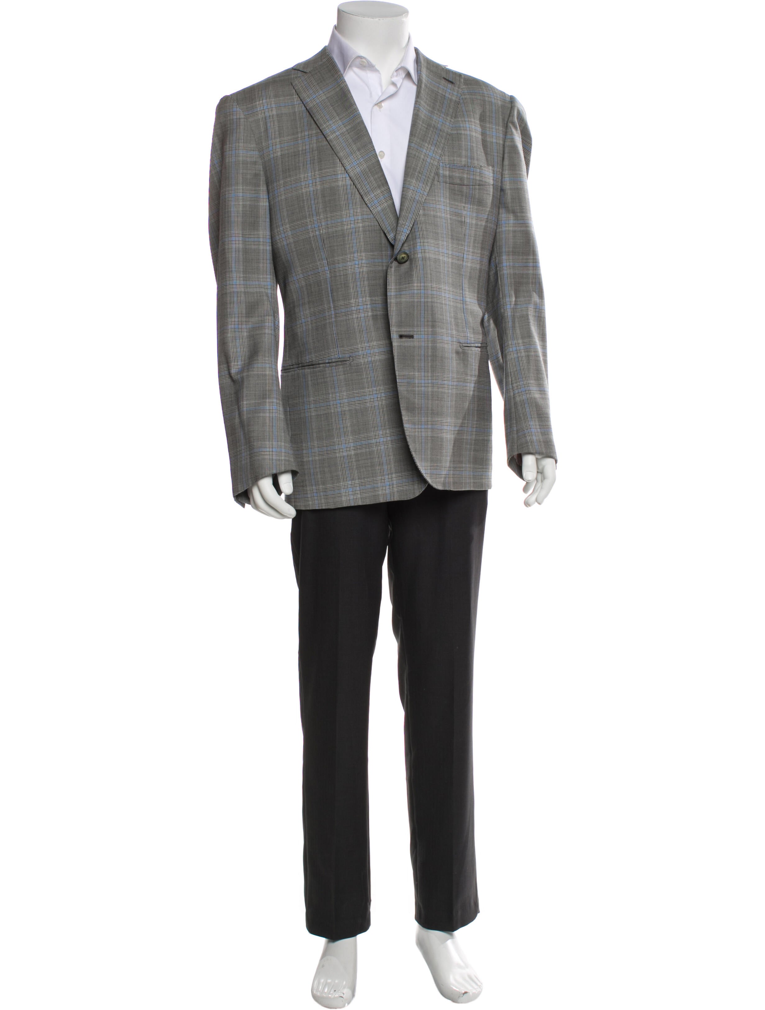 Isaia Wool Plaid Print Blazer