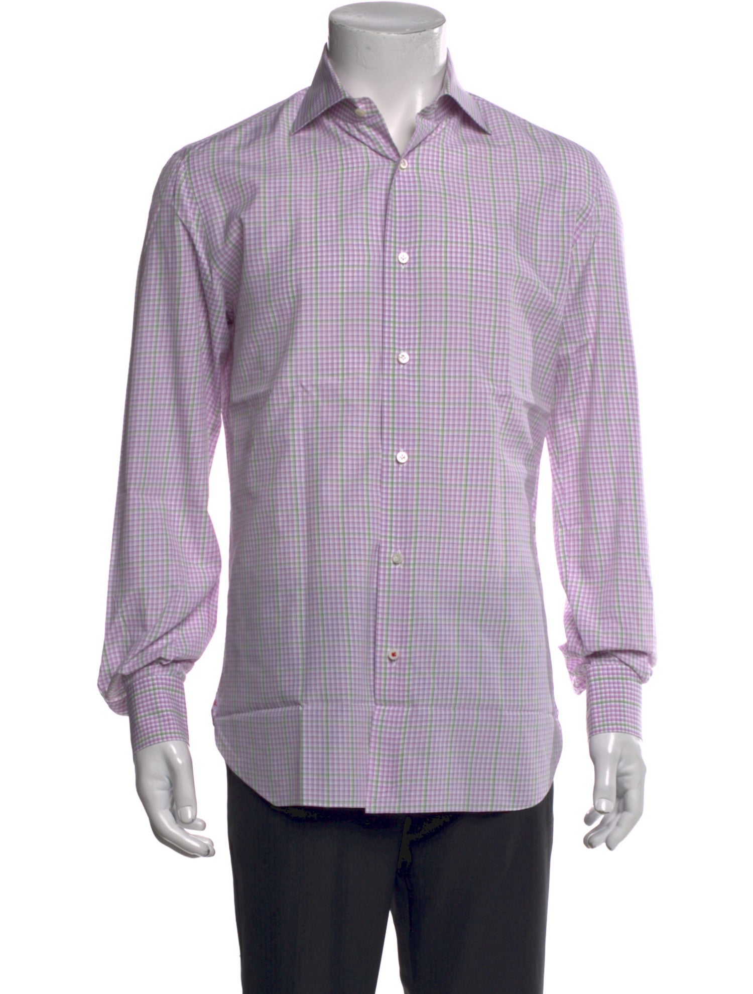 Isaia Plaid Print Long Sleeve Dress Shirt