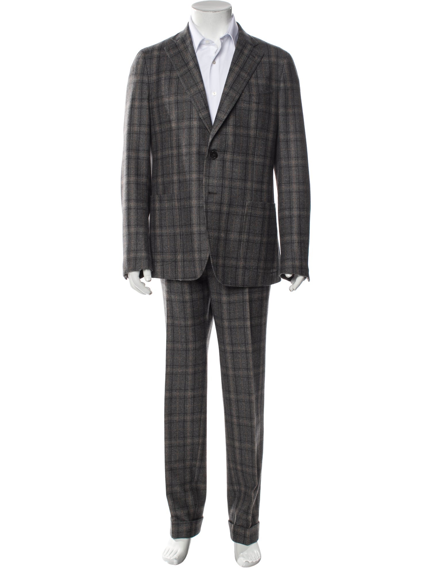 Isaia Wool Plaid Print Two-Piece Suit
