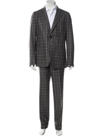 Isaia Wool Plaid Print Two-Piece Suit