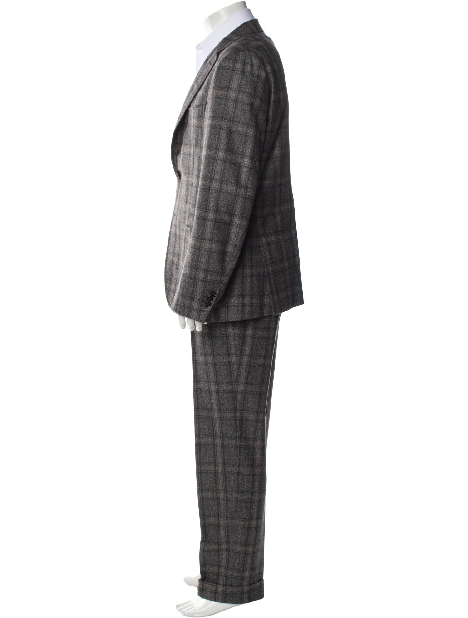 Isaia Wool Plaid Print Two-Piece Suit