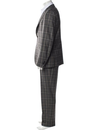 Isaia Wool Plaid Print Two-Piece Suit