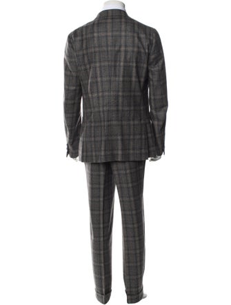 Isaia Wool Plaid Print Two-Piece Suit
