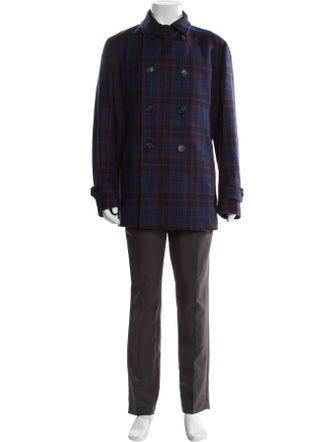 Isaia Wool Plaid Print Coat