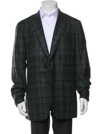 Isaia Cashmere Plaid Print Overcoat