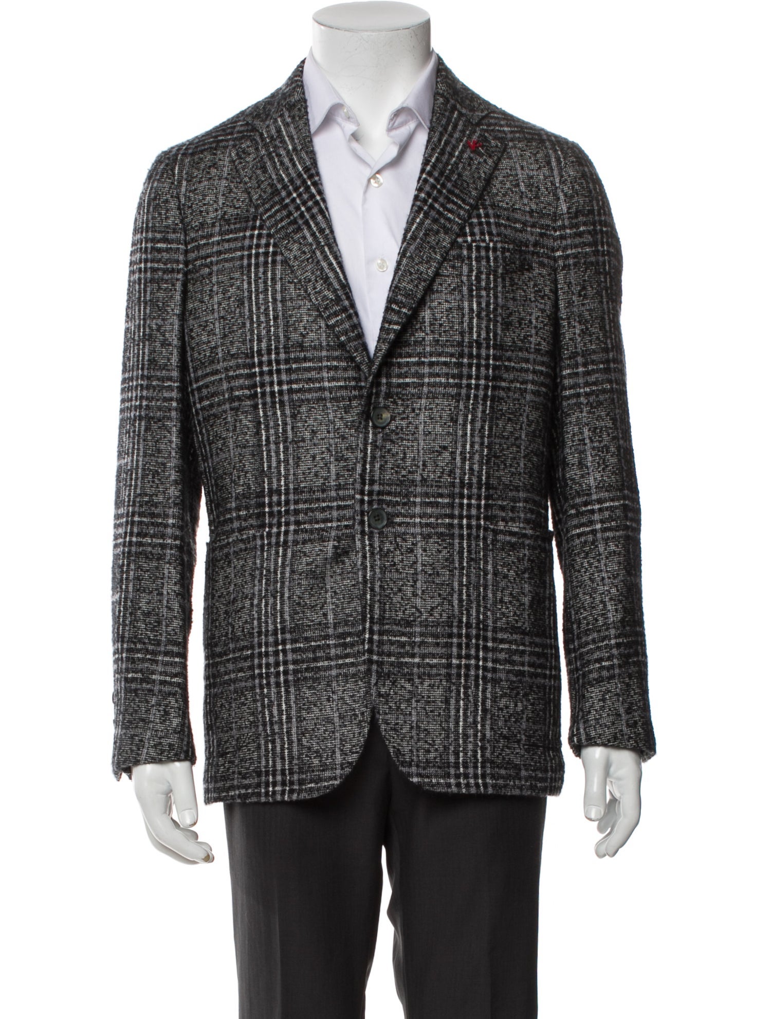 Isaia Cashmere Plaid Print Blazer