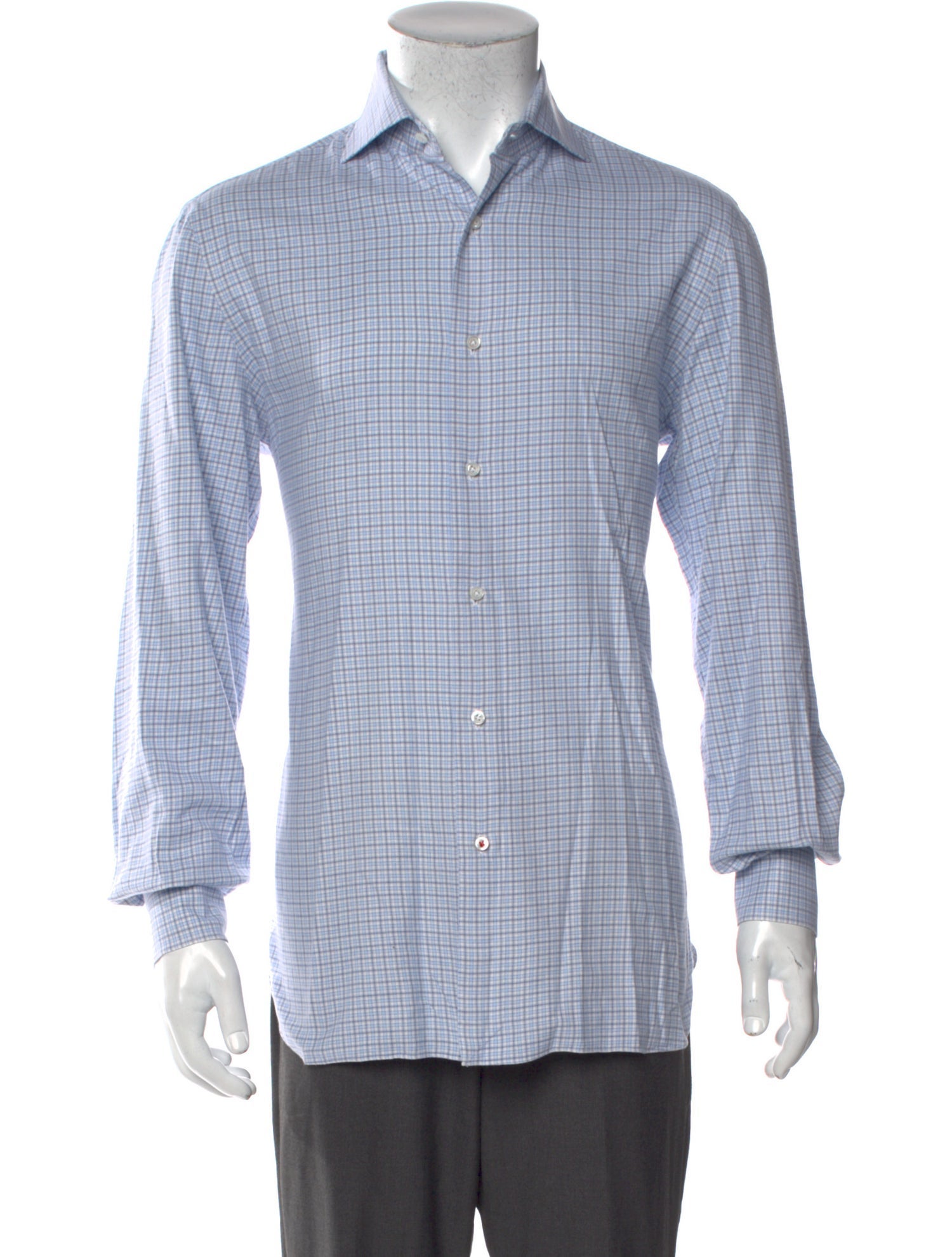 Isaia Plaid Print Long Sleeve Dress Shirt