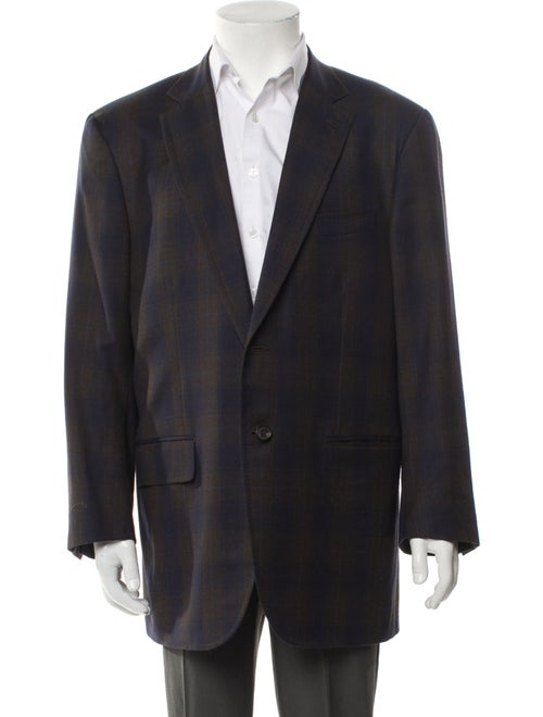 Isaia Wool Plaid Print Blazer