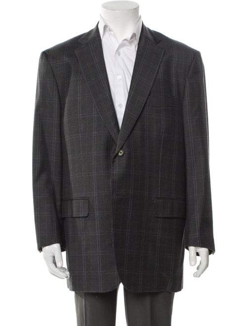 Isaia Wool Plaid Print Blazer