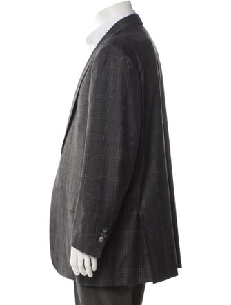 Isaia Wool Plaid Print Blazer