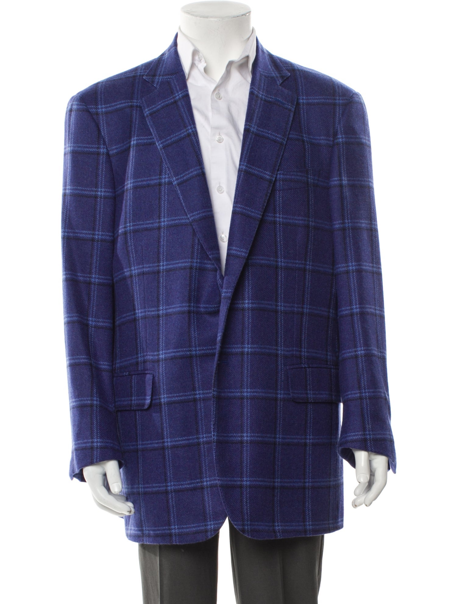 Isaia Cashmere Plaid Print Blazer