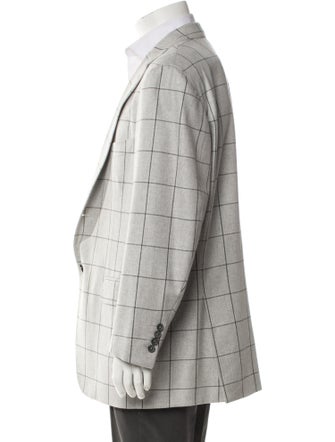Isaia Wool Plaid Print Blazer