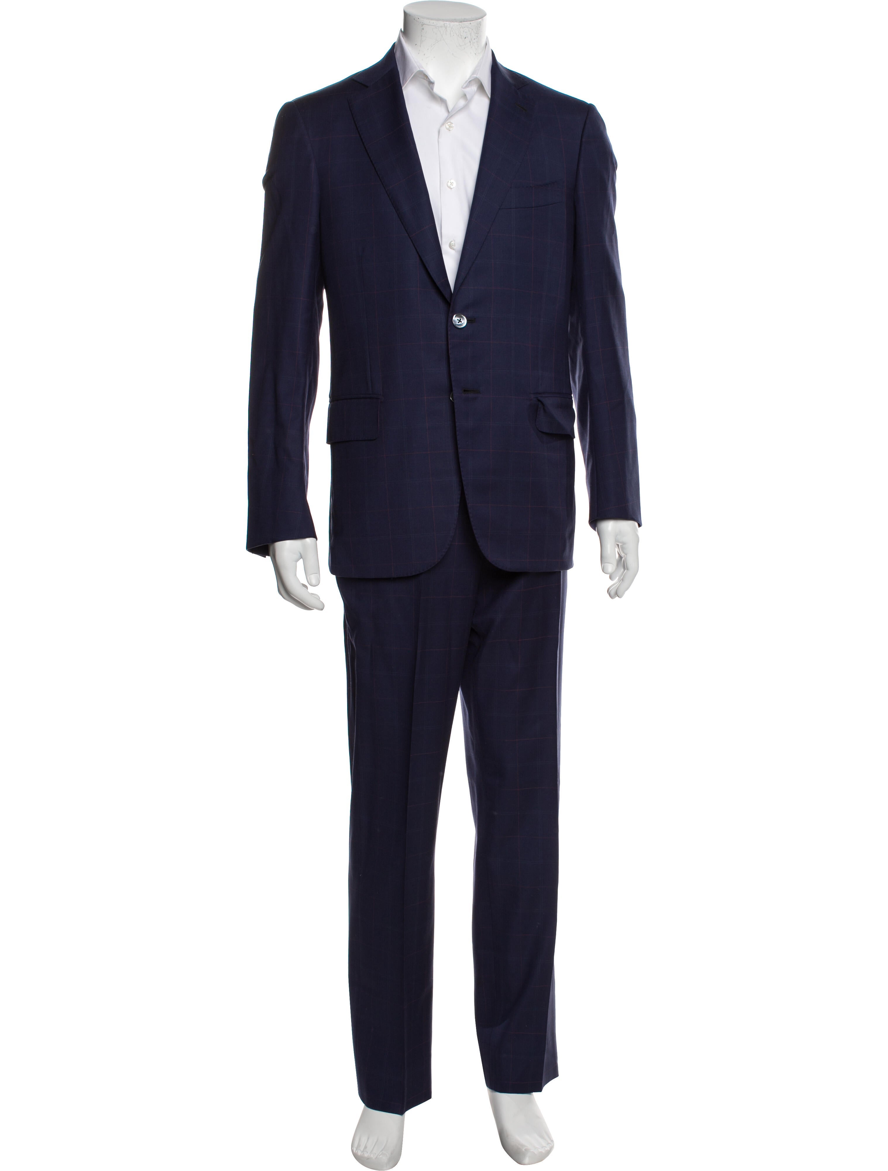 Isaia Wool Plaid Print Two-Piece Suit