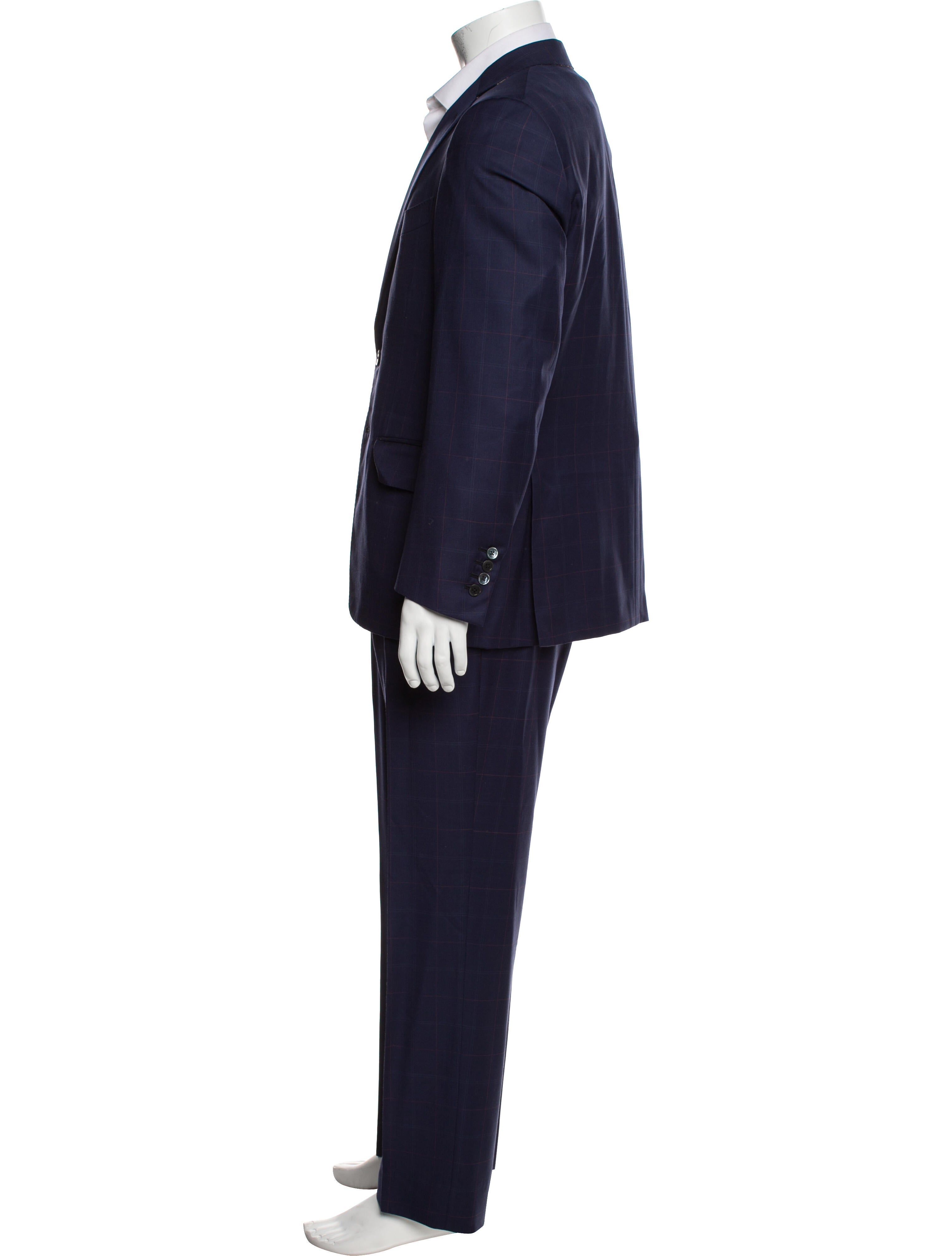 Isaia Wool Plaid Print Two-Piece Suit