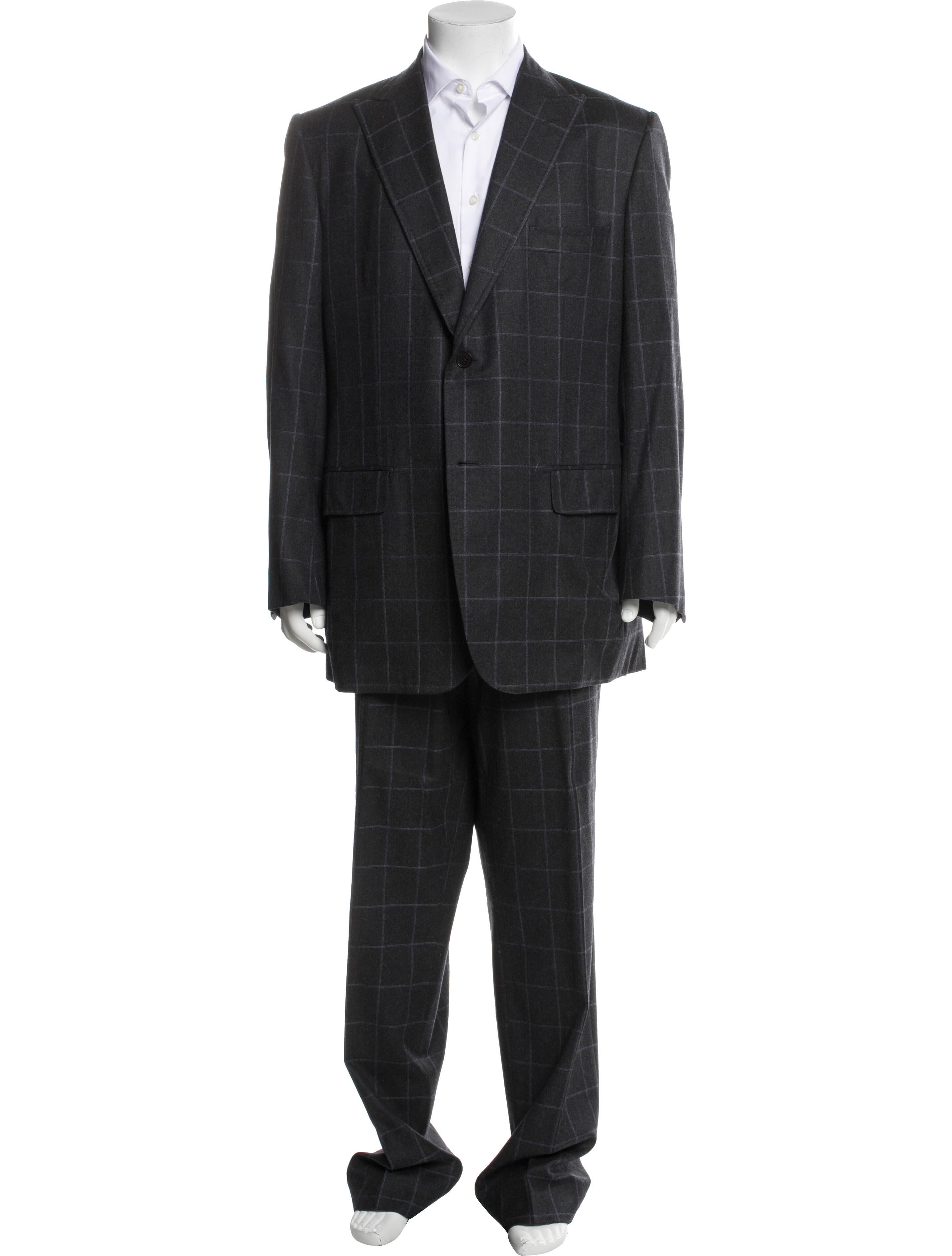 Isaia Wool Plaid Print Two-Piece Suit