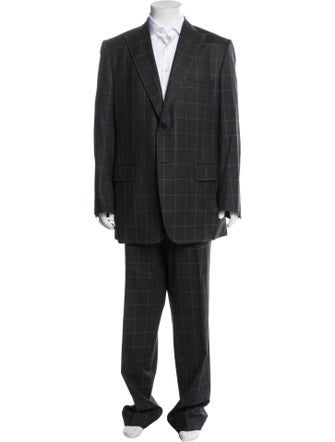 Isaia Wool Plaid Print Two-Piece Suit