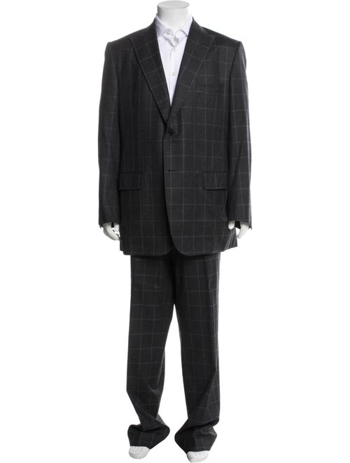 Isaia Wool Plaid Print Two-Piece Suit