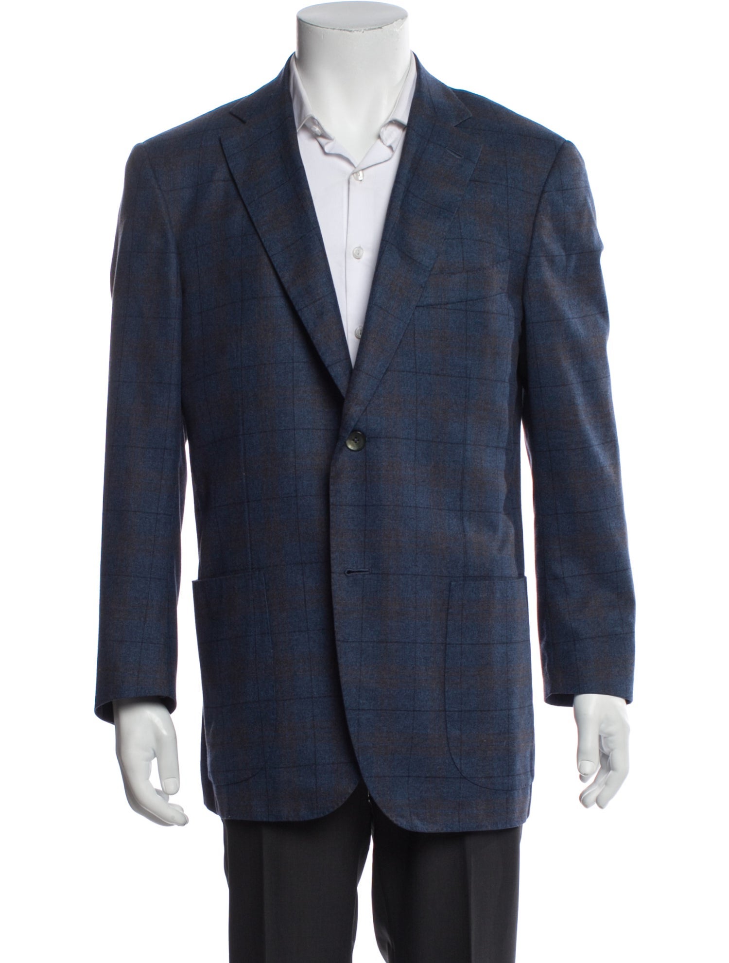 Isaia Silk Plaid Print Blazer