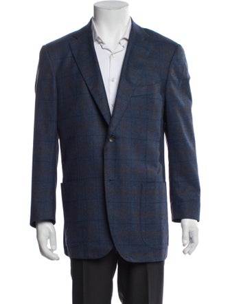 Isaia Silk Plaid Print Blazer