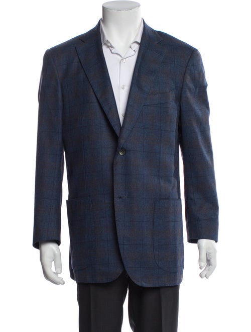 Isaia Silk Plaid Print Blazer