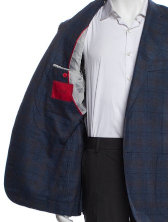 Isaia Silk Plaid Print Blazer