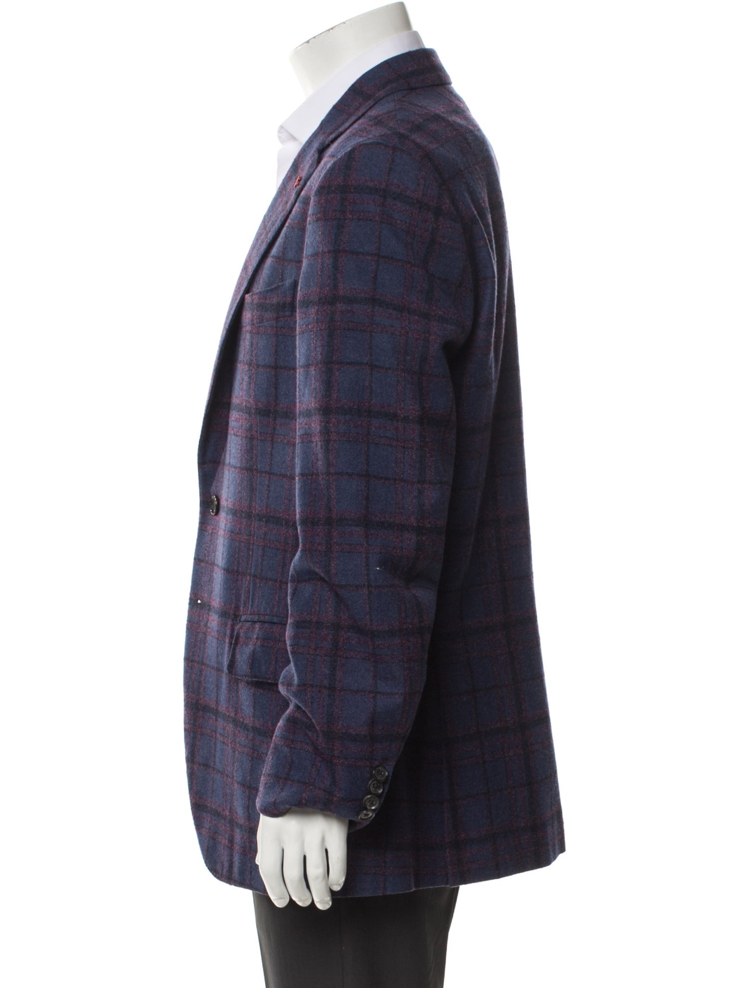 Isaia Wool Plaid Print Blazer