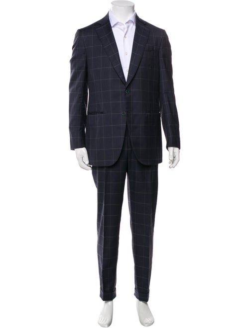 Isaia Wool Plaid Print Two-Piece Blazer