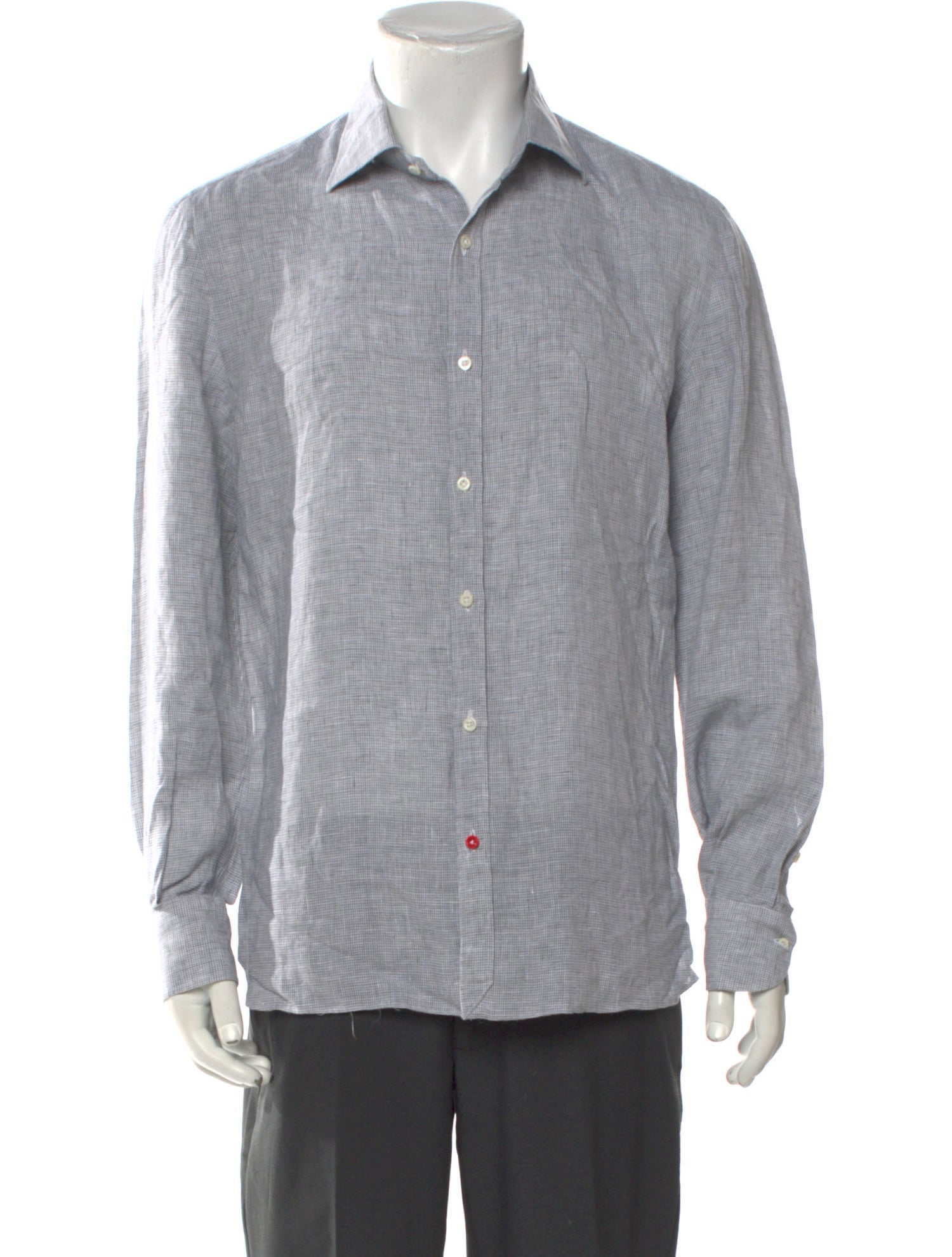 Isaia Linen Plaid Print Dress Shirt