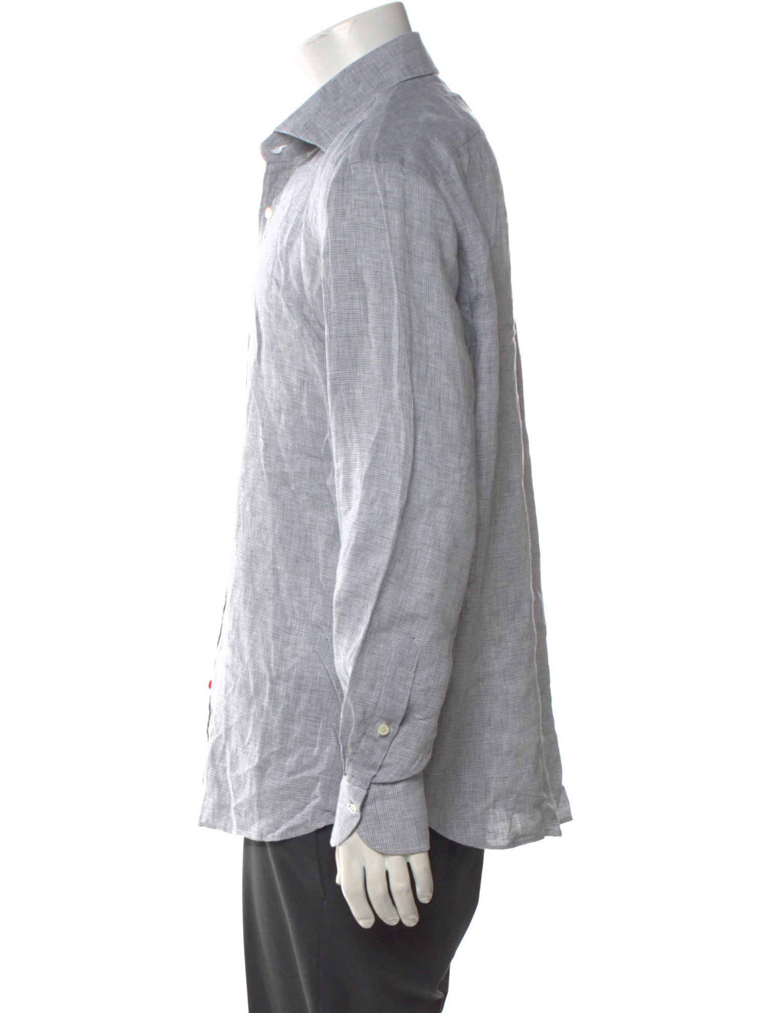 Isaia Linen Plaid Print Dress Shirt