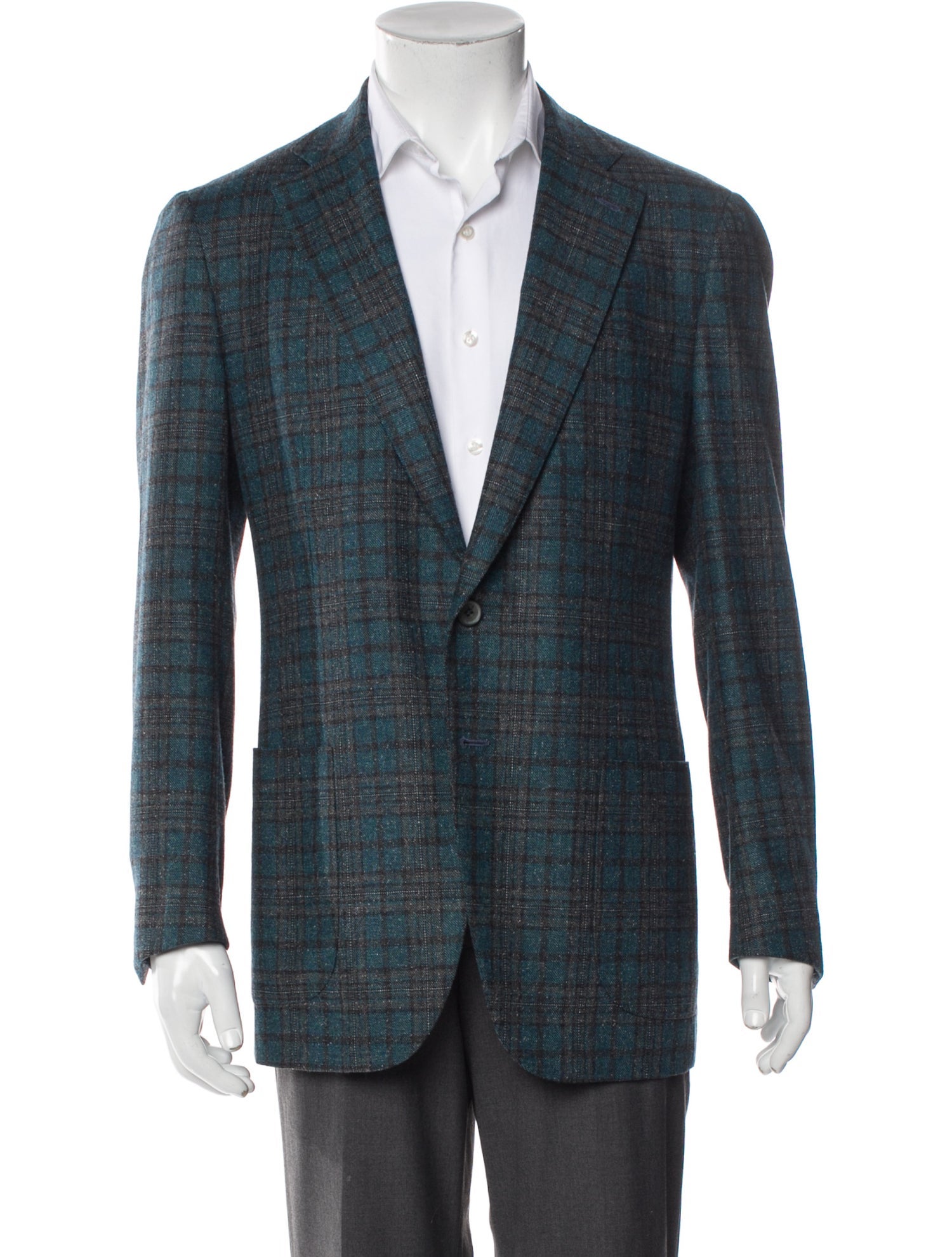 Isaia Wool Plaid Print Blazer