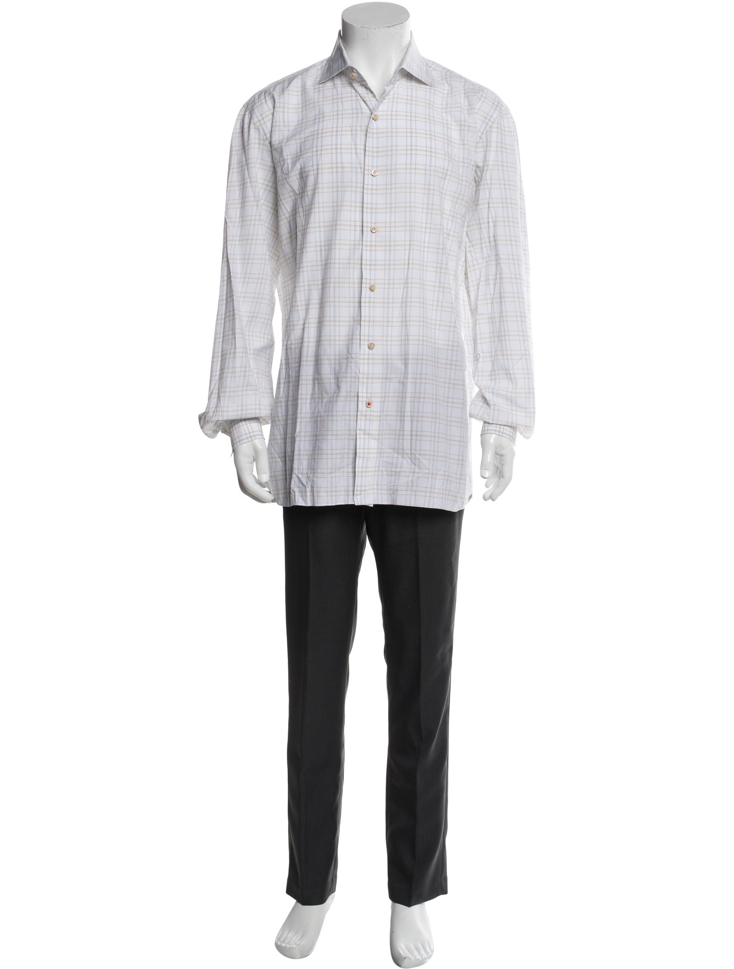 Isaia Plaid Print Long Sleeve Dress Shirt