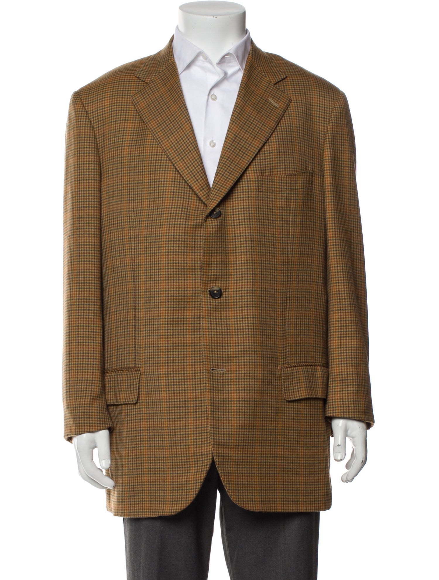 Isaia Cashmere Plaid Print Overcoat