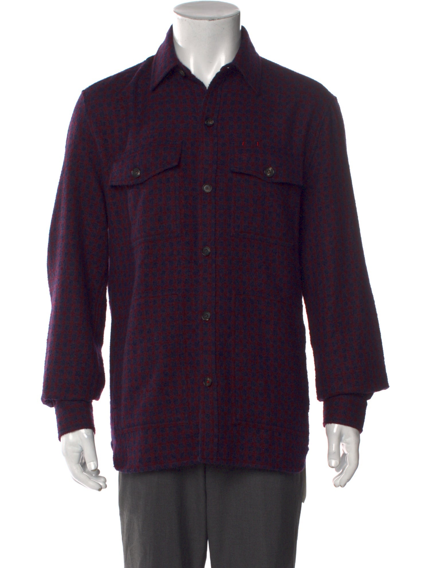 Isaia Cashmere Plaid Print Western Shirt