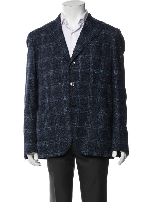 Isaia Wool Plaid Print Peacoat