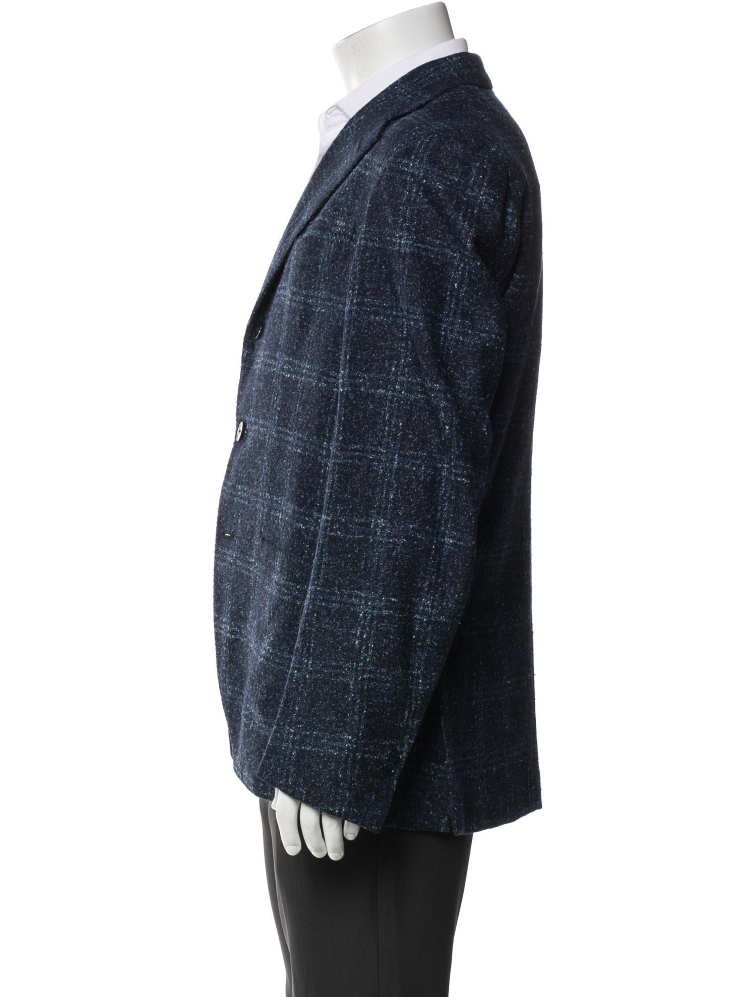 Isaia Wool Plaid Print Peacoat