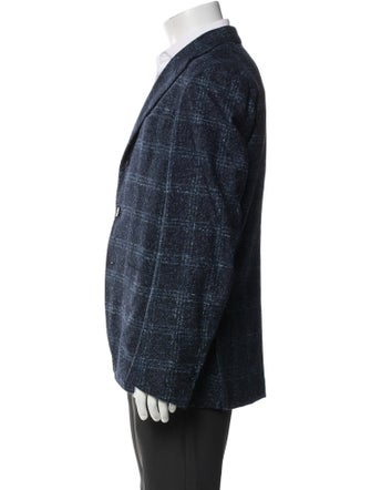 Isaia Wool Plaid Print Peacoat