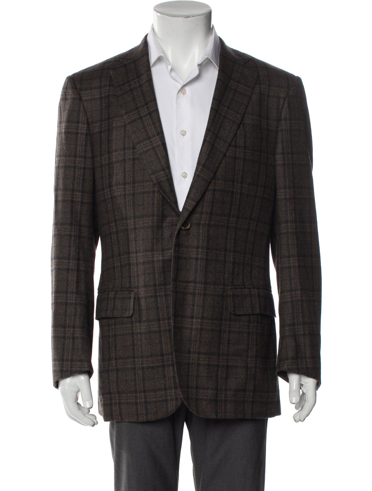 Isaia Wool Plaid Print Peacoat