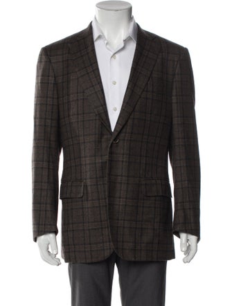 Isaia Wool Plaid Print Peacoat