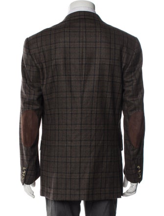Isaia Wool Plaid Print Peacoat