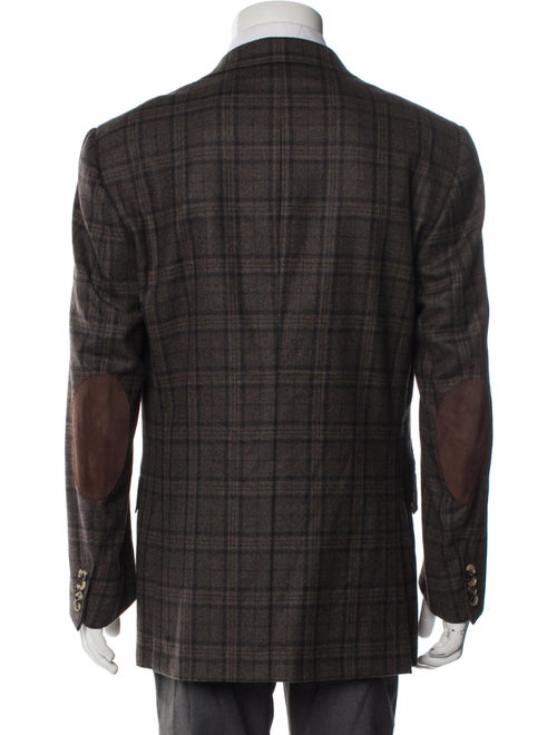 Isaia Wool Plaid Print Peacoat