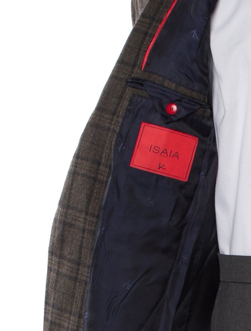 Isaia Wool Plaid Print Peacoat