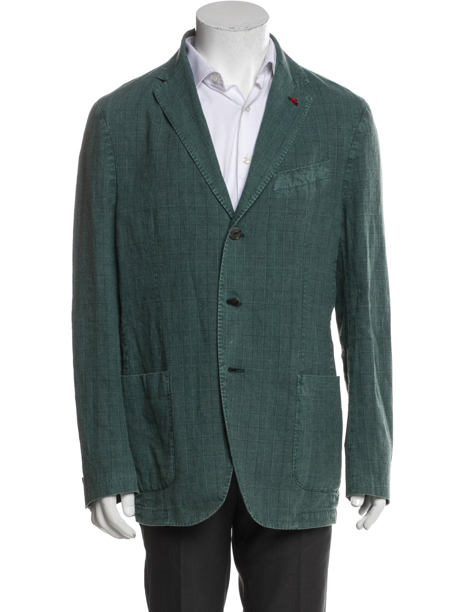 Isaia Linen Plaid Print Blazer