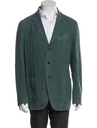 Isaia Linen Plaid Print Blazer